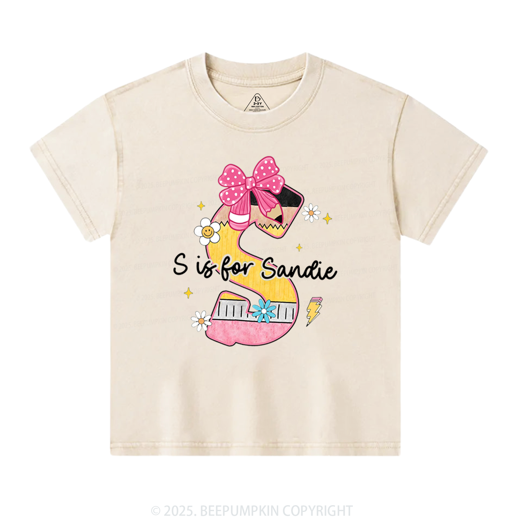 Personalized Pencil Bow Name Toddler&Kids Washed Tees
