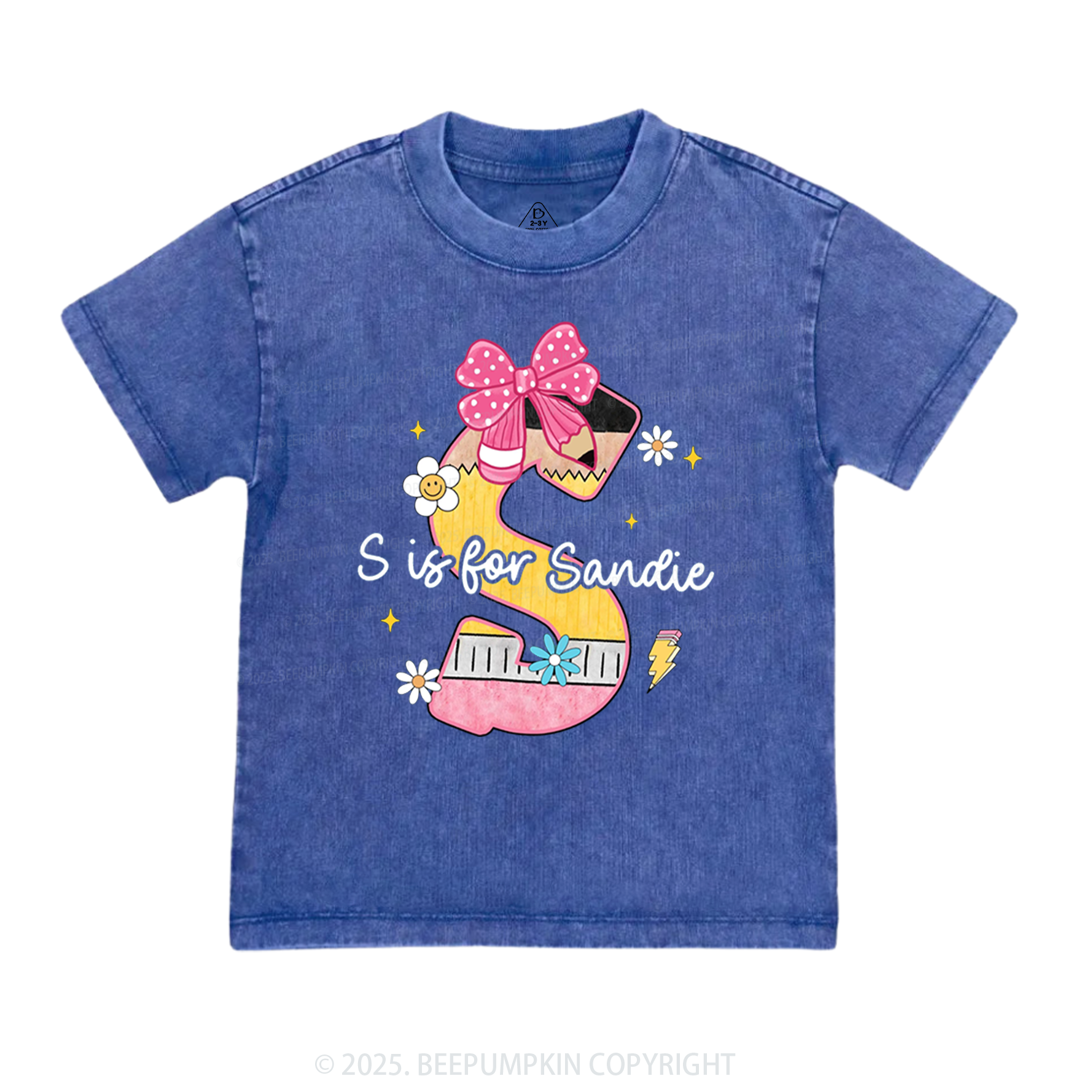 Personalized Pencil Bow Name Toddler&Kids Washed Tees