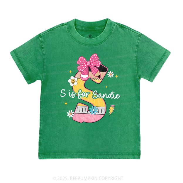 Personalized Pencil Bow Name Toddler&Kids Washed Tees