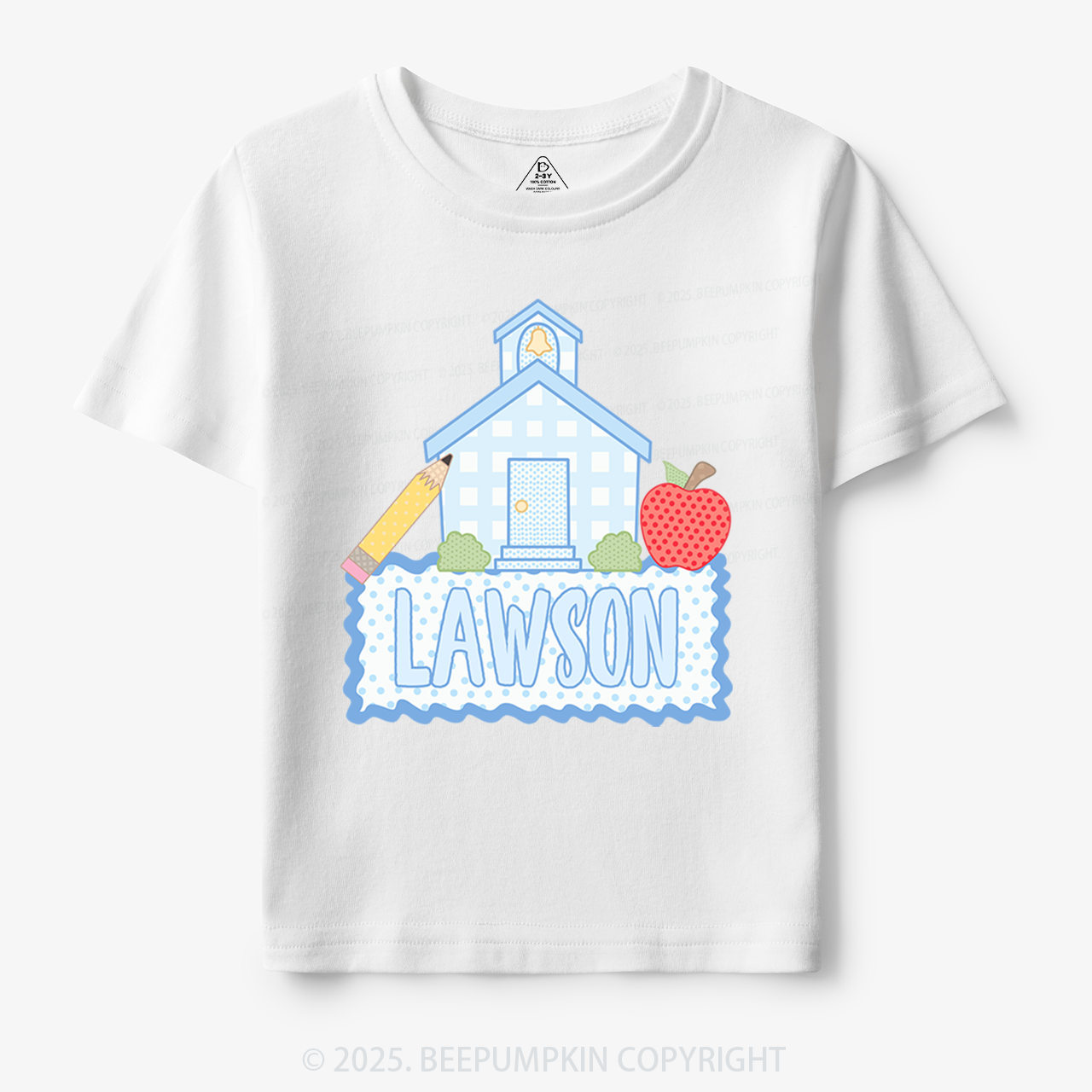 Personalized Blue Schoolhouse Toddler&Kid's Tees Beepumpkin
