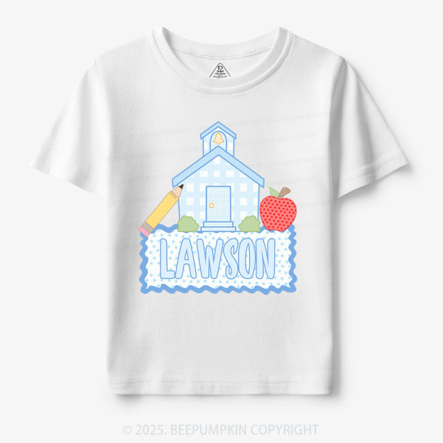 Personalized Blue Schoolhouse Toddler&Kid's Tees Beepumpkin
