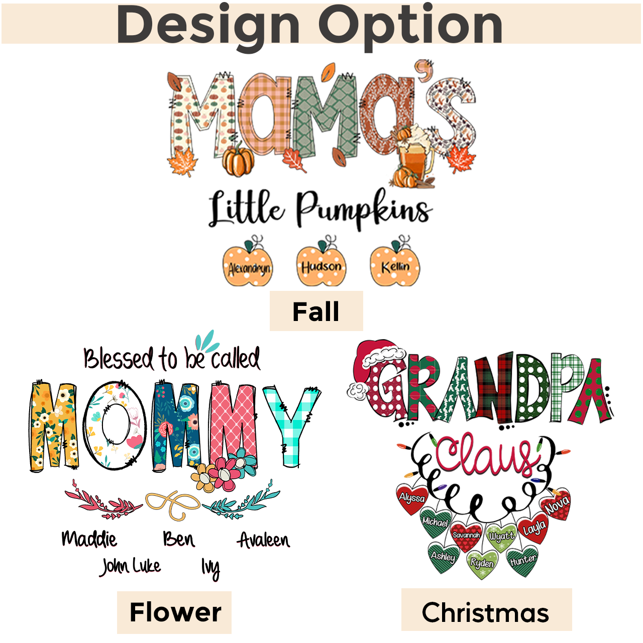 Personalized Fall/Flower/Christmas Grandparents Shirt