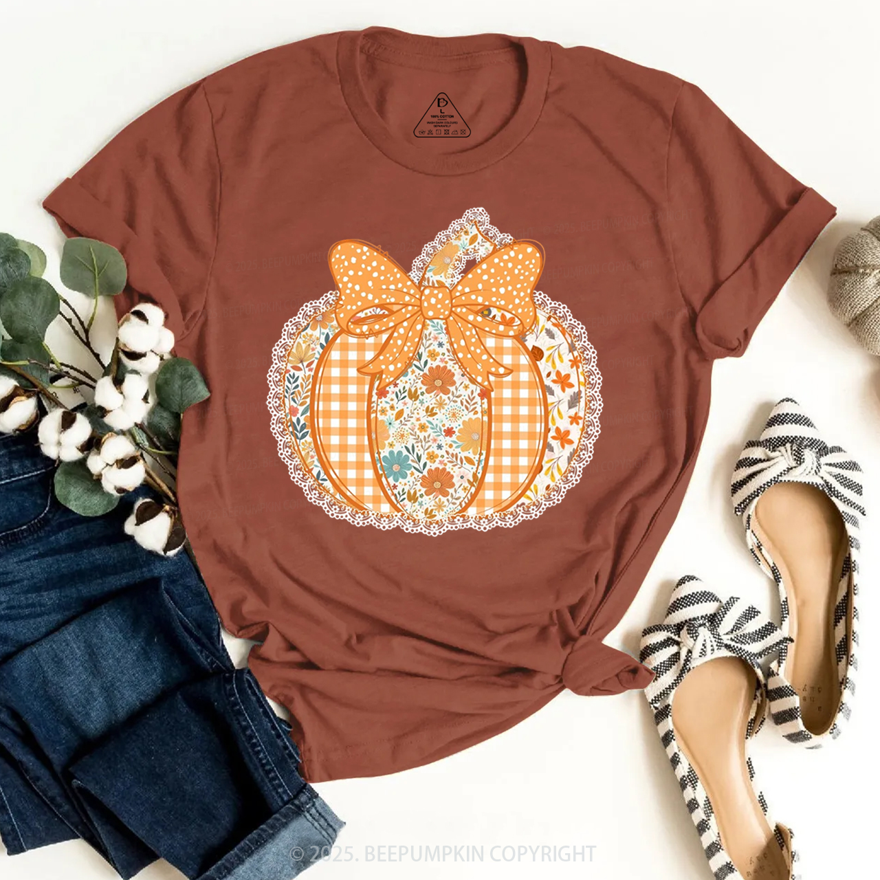 Preppy Floral Fall Pumpkin T-Shirts Beepumpkin