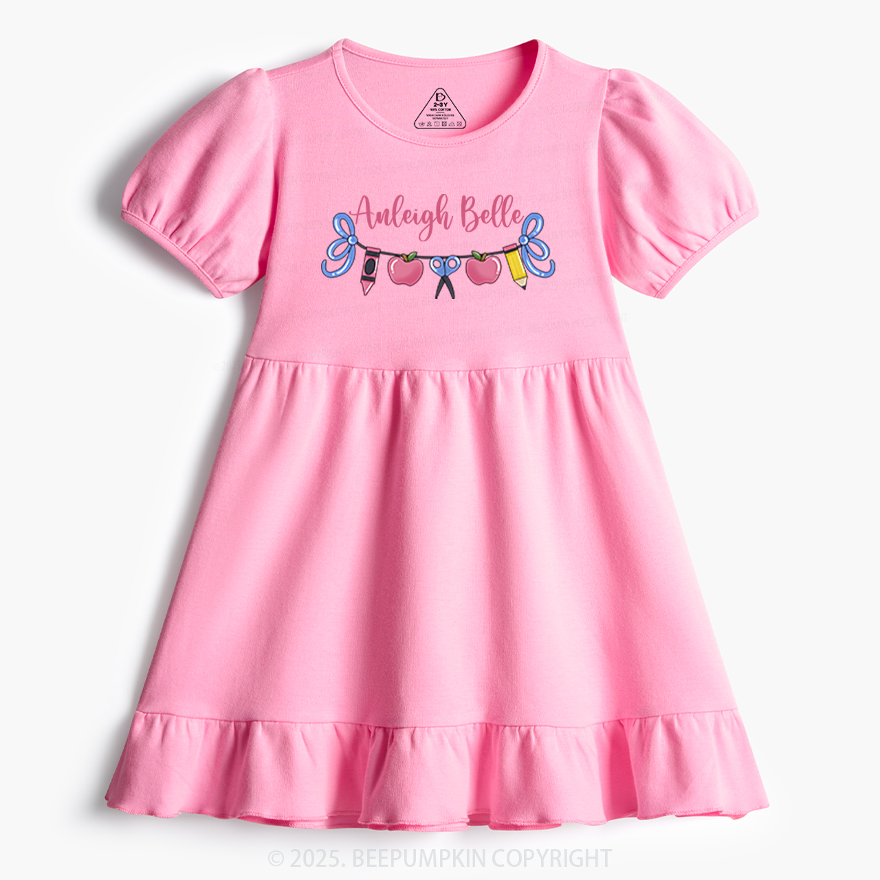 Personalized School Supply Bow Bunting Toddler&Kid's Ruffle Dress Beep