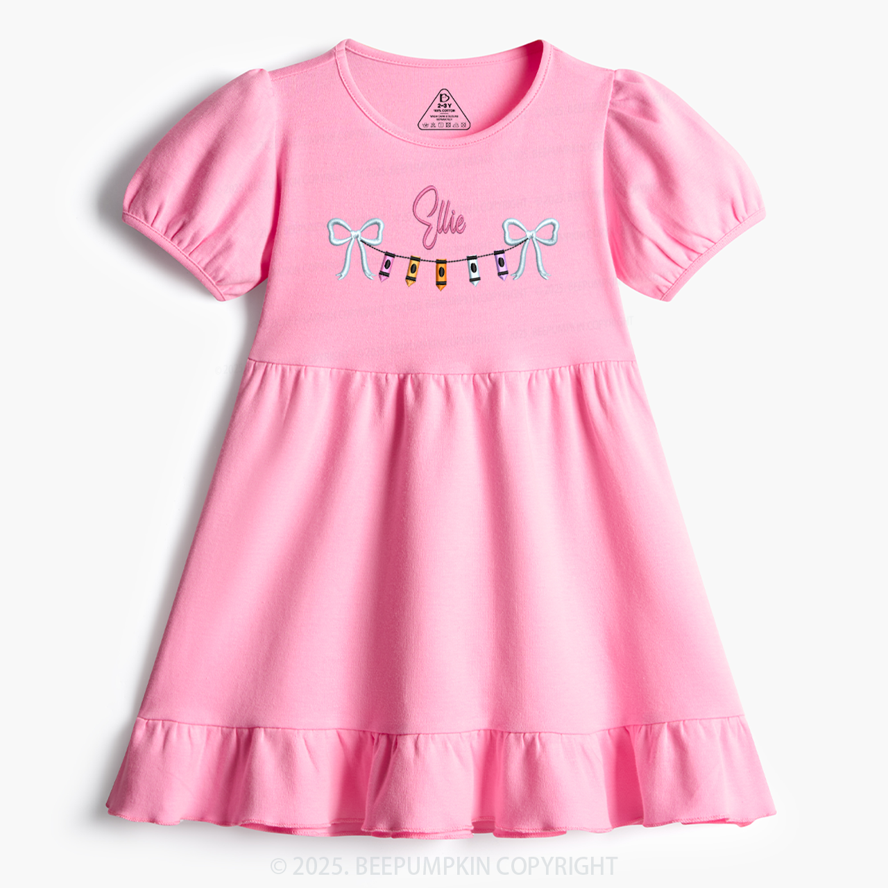 Embroidery Personalized Name Crayon Bow Toddler&Kid's Ruffle Dress Beepumpkin 