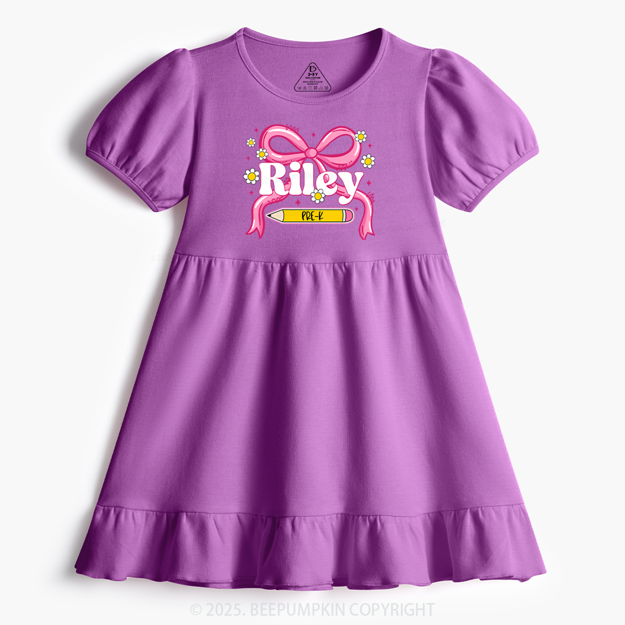 Personalized First Grade Girly Toddler&Kid's Ruffle Dress Beepumpkin 