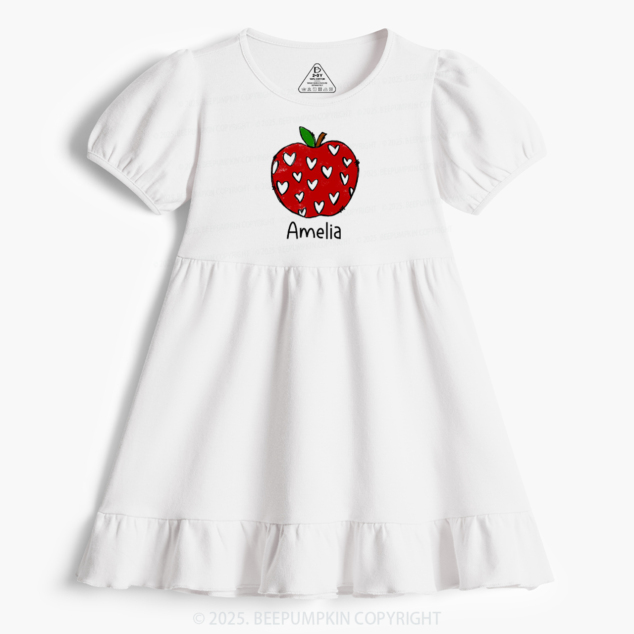 Personalized Red Apple With Hearts Toddler&Kid's Ruffle Dress Beepumpkin 
