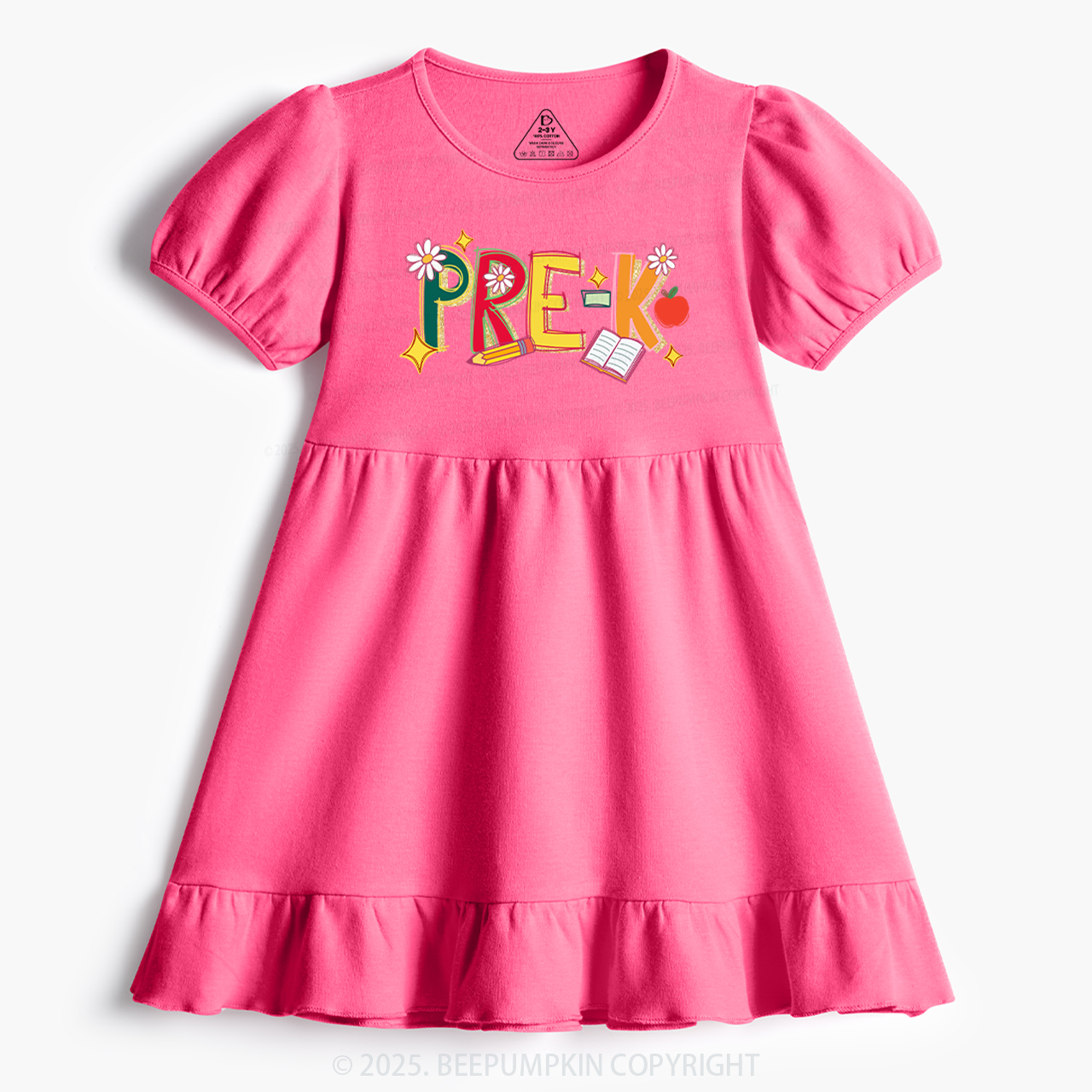 Personalized Girly Floral Kindergarten Neon School Toddler&Kid's Ruffle Dress Beepumpkin 