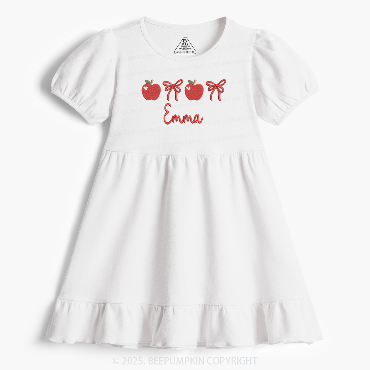 Personalized Red Apple And Bow Name Toddler&Kid's Ruffle Dress Beepumpkin 