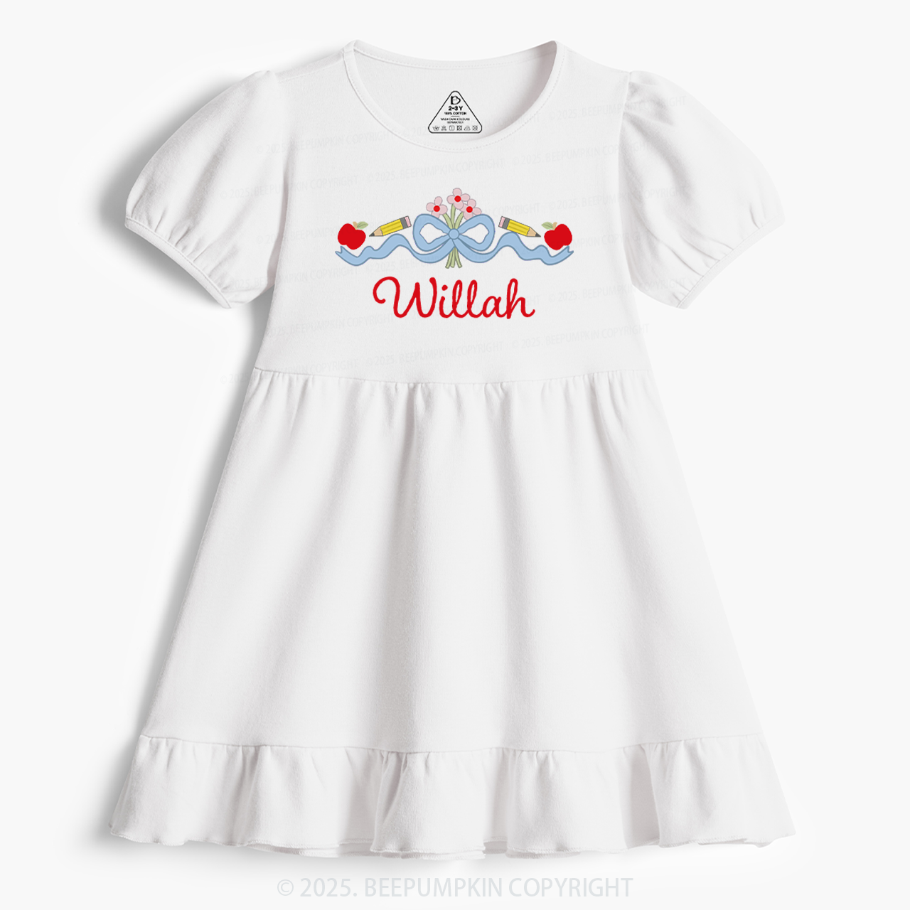 Personalized Bow With Florals Name Toddler&Kid's Ruffle Dress Beepumpkin 