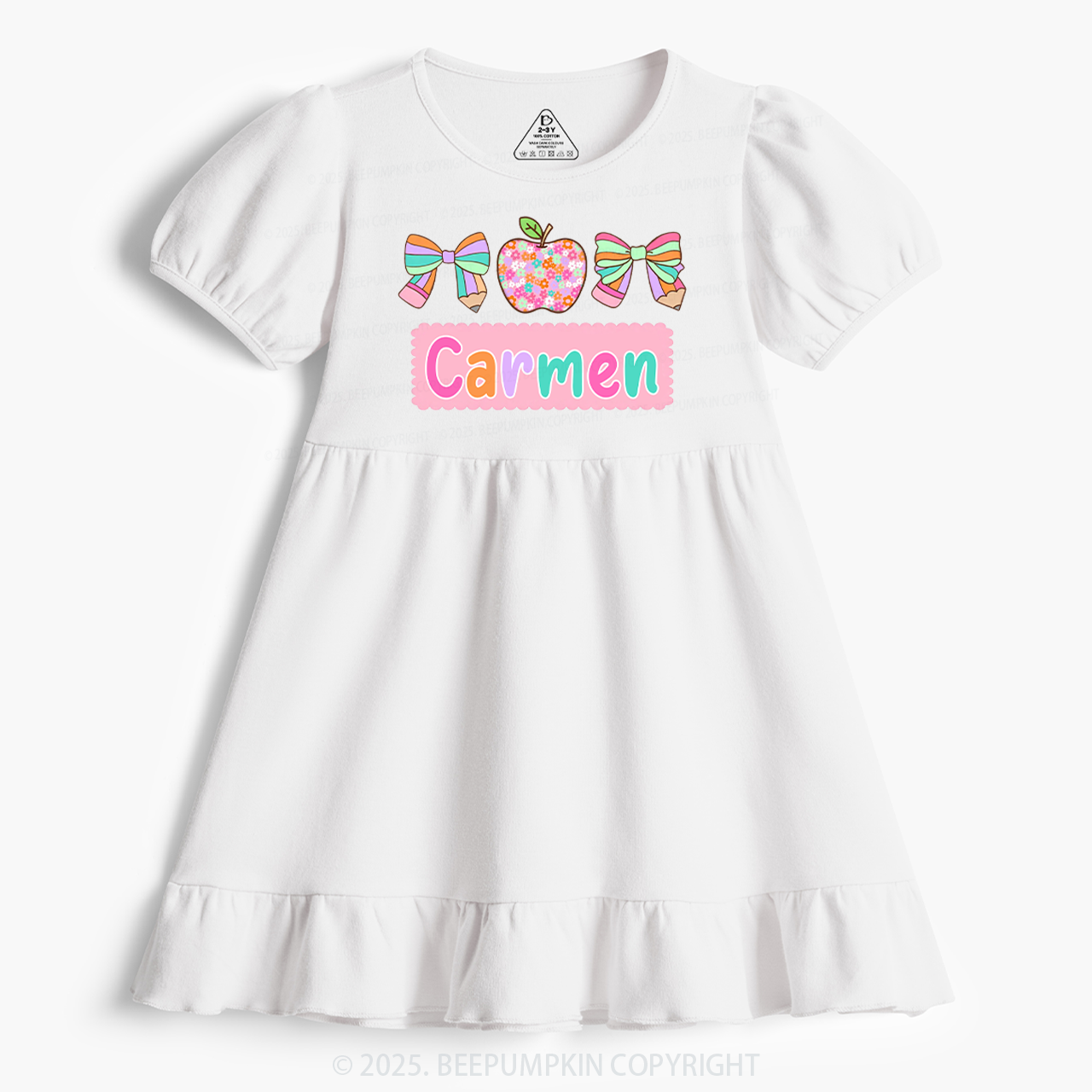 Personalized Girly Coquette Back To School Toddler&Kid's Ruffle Dress Beepumpkin 