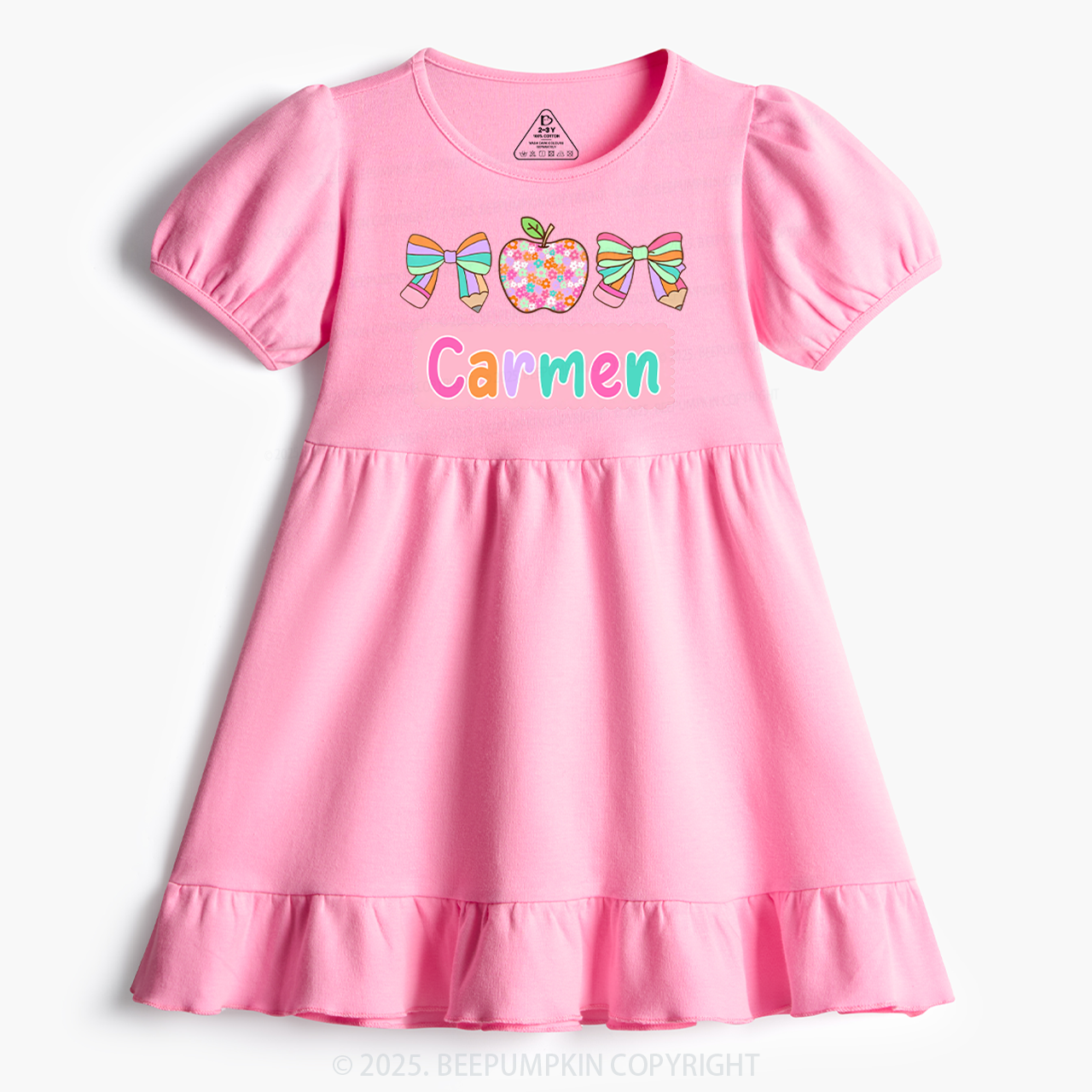 Personalized Girly Coquette Back To School Toddler&Kid's Ruffle Dress Beepumpkin 