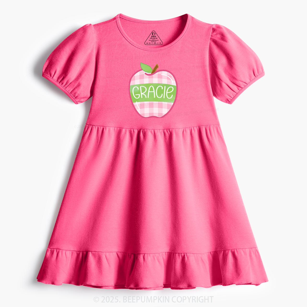 Personalized Plaid Apple Series Toddler&Kid's Ruffle Dress Beepumpkin 