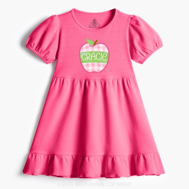 Personalized Plaid Apple Series Toddler&Kid's Ruffle Dress Beepumpkin 