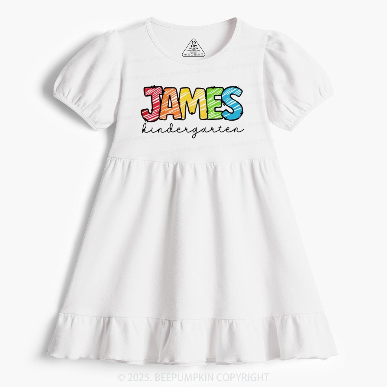 Personalized Rainbow Alphabet Name Toddler&Kid's Ruffle Dress Beepumpk