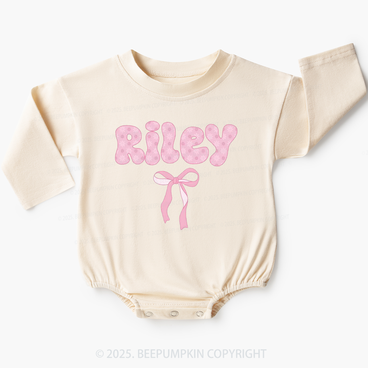 Personalized Name Pink Bow Baby Bubble Romper Beepumpkin