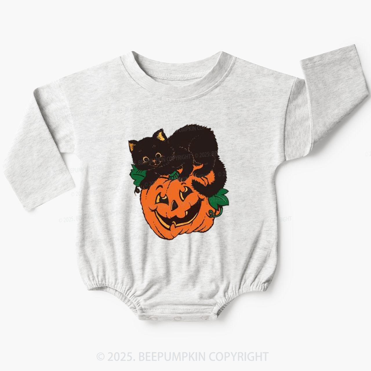 Black Cat On Pumpkin Bubble Romper Beepumpkin