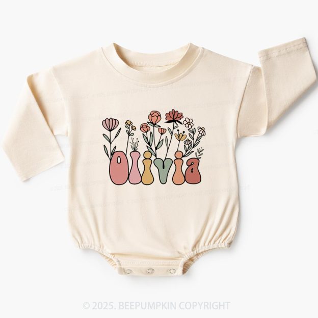 Personalized Name Flower Baby Bubble Romper Beepumpkin