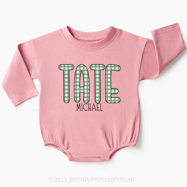 Personalized Green Gingham Name Baby Bubble Romper Beepumpkin