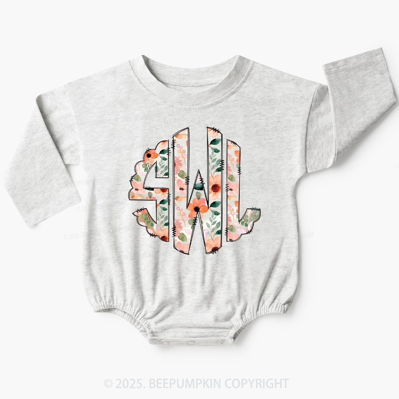 Personalized Floral Monogram Baby Bubble Romper Beepumpkin
