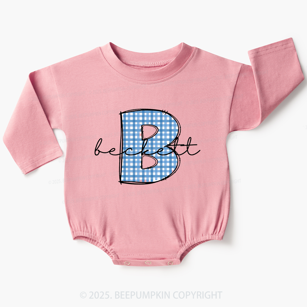 Personalized Blue Plaid Name Baby Bubble Romper Beepumpkin
