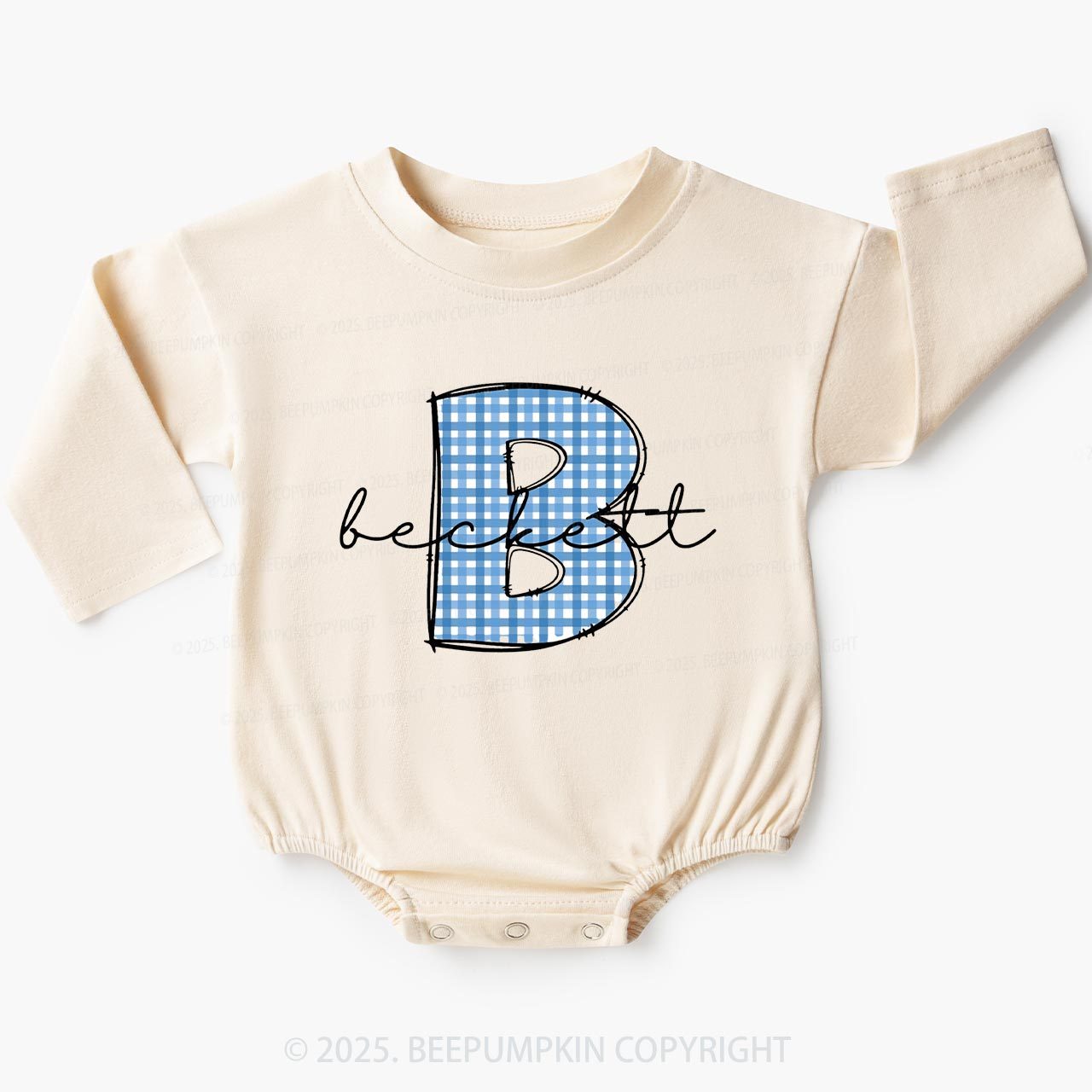 Personalized Blue Plaid Name Baby Bubble Romper Beepumpkin
