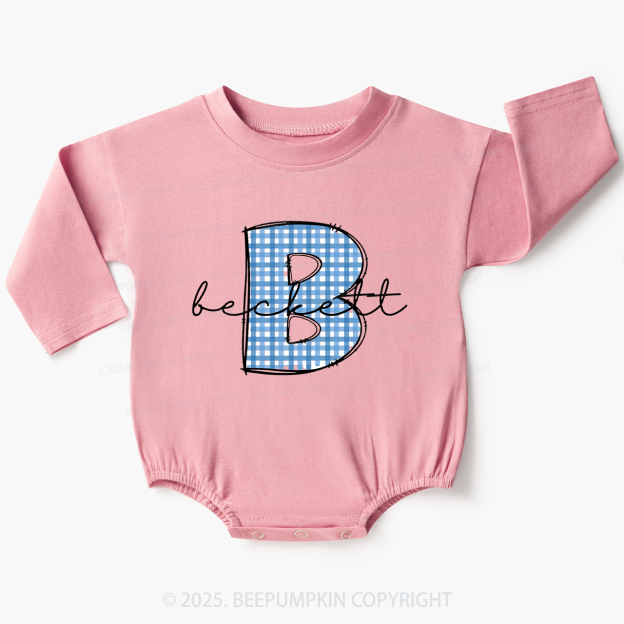 Personalized Blue Plaid Name Baby Bubble Romper Beepumpkin