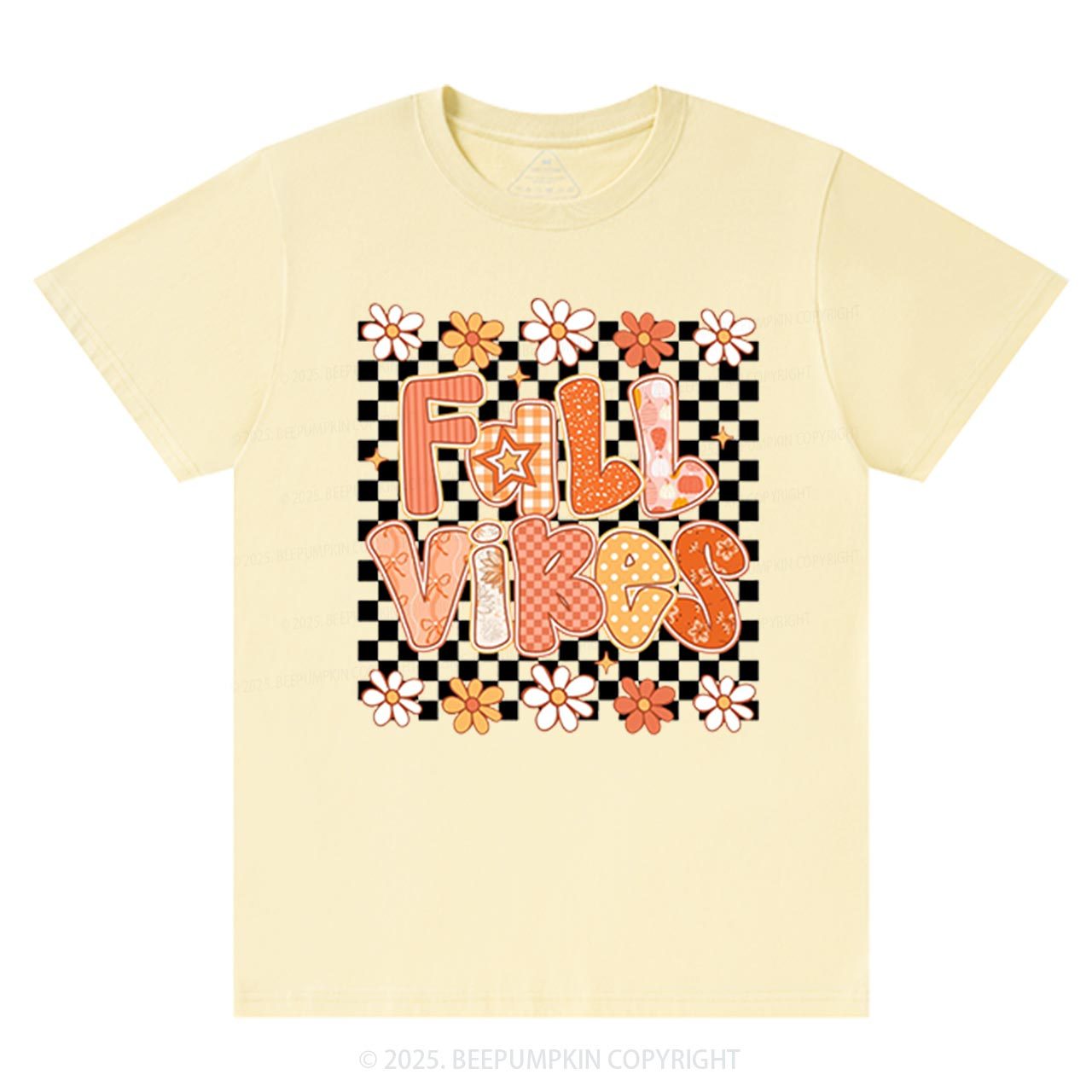 Floral Fall Checkered T-Shirts Beepumpkin