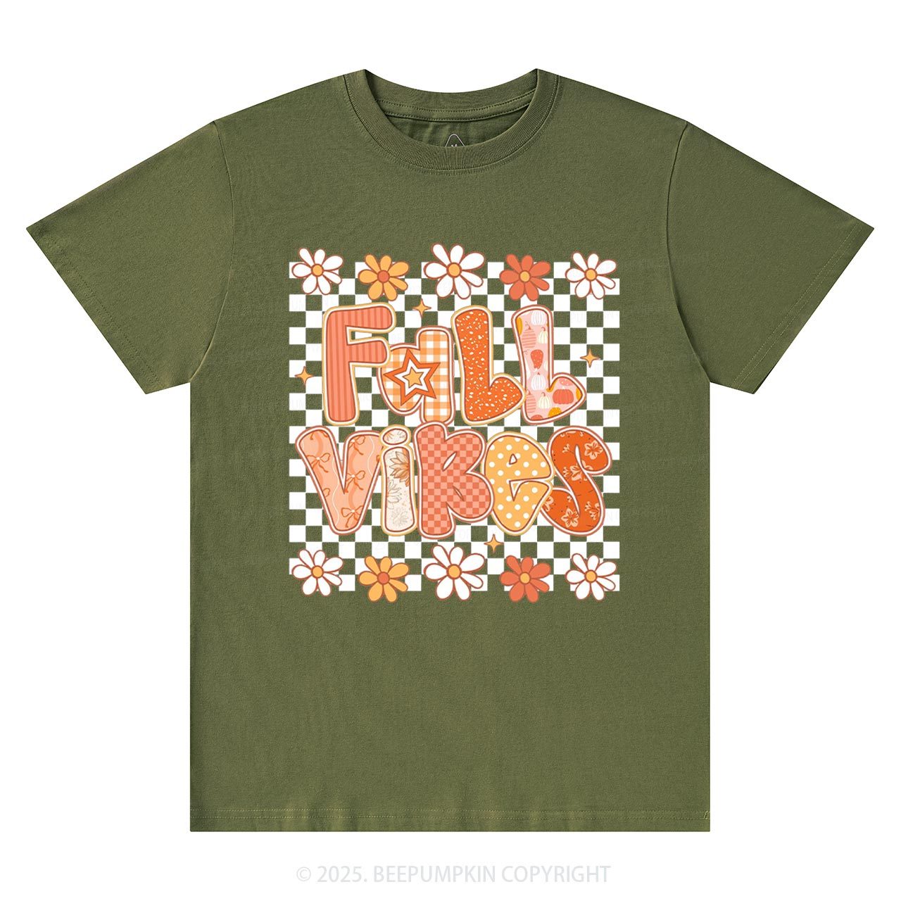 Floral Fall Checkered T-Shirts Beepumpkin