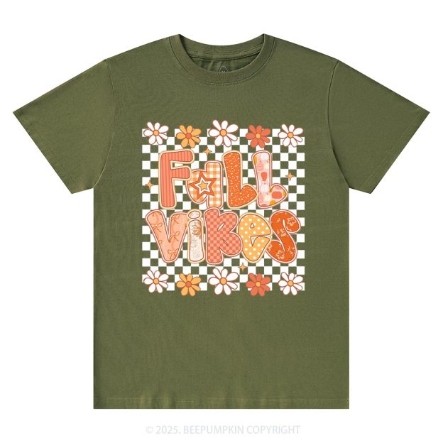 Floral Fall Checkered T-Shirts Beepumpkin