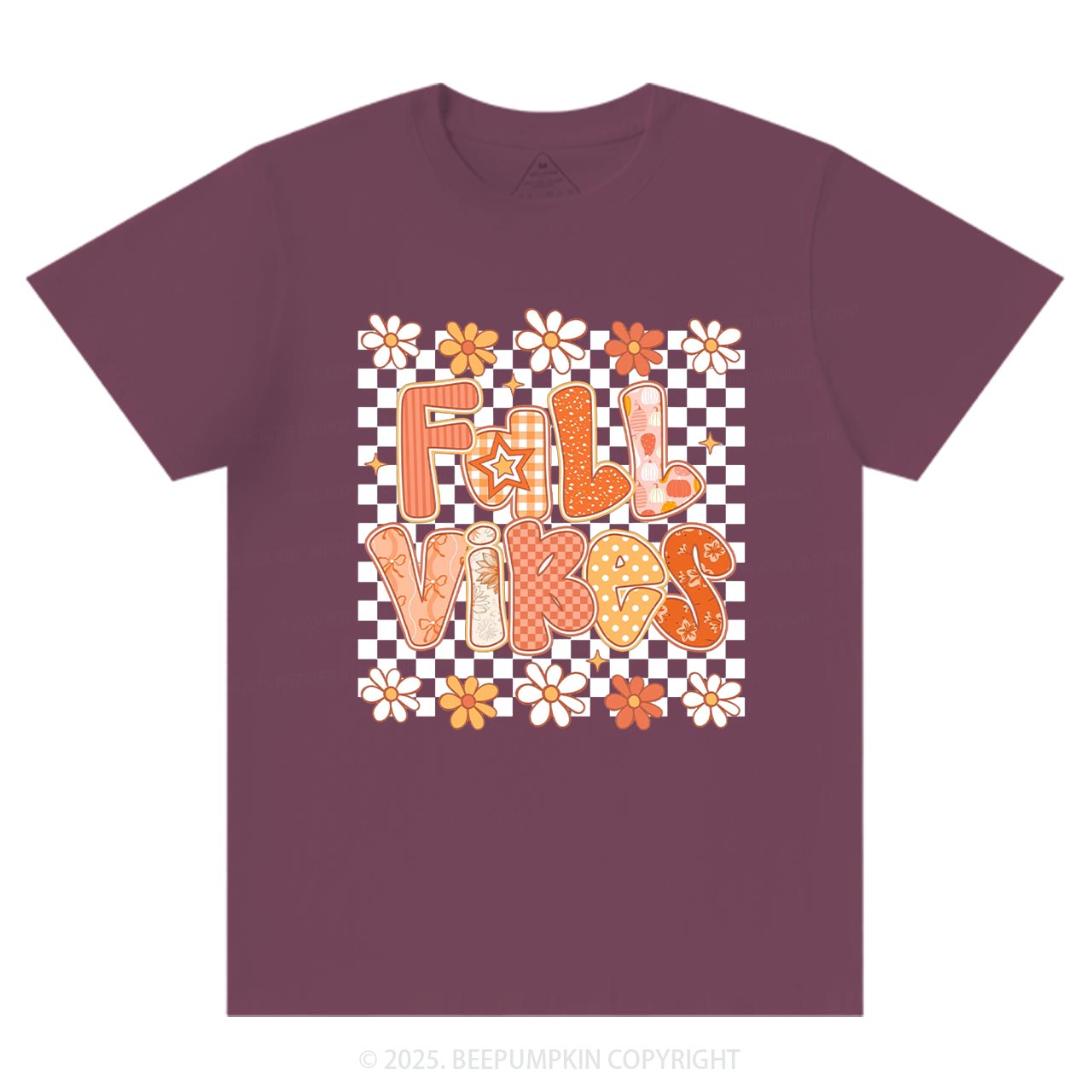 Floral Fall Checkered T-Shirts Beepumpkin