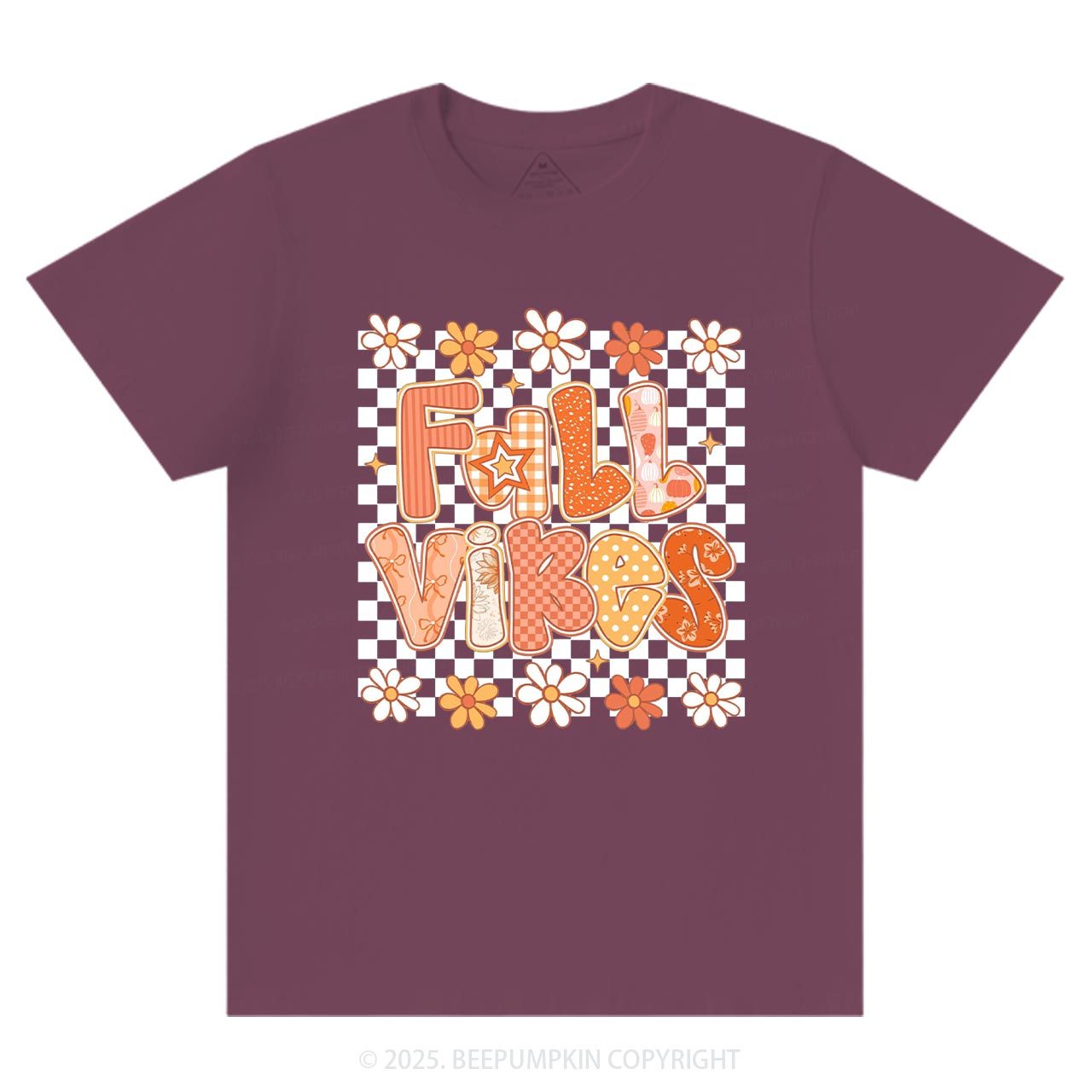 Floral Fall Checkered T-Shirts Beepumpkin