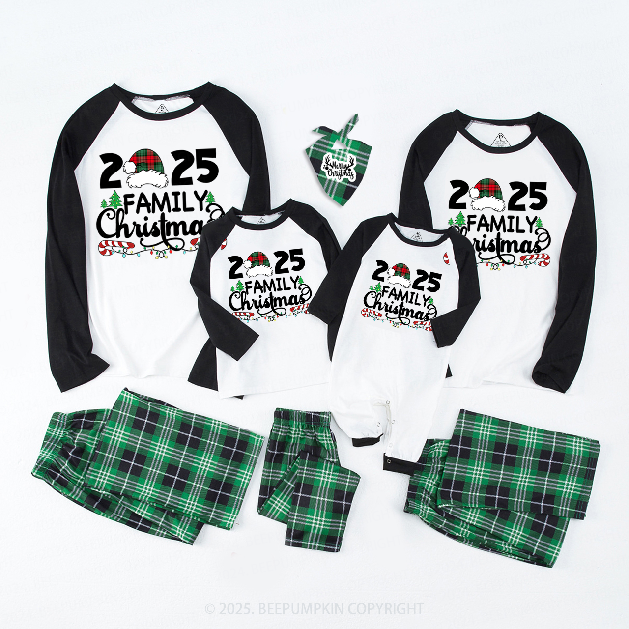 2025 Family Christmas Plaid Hat Matching Pajamas Beepumpkin