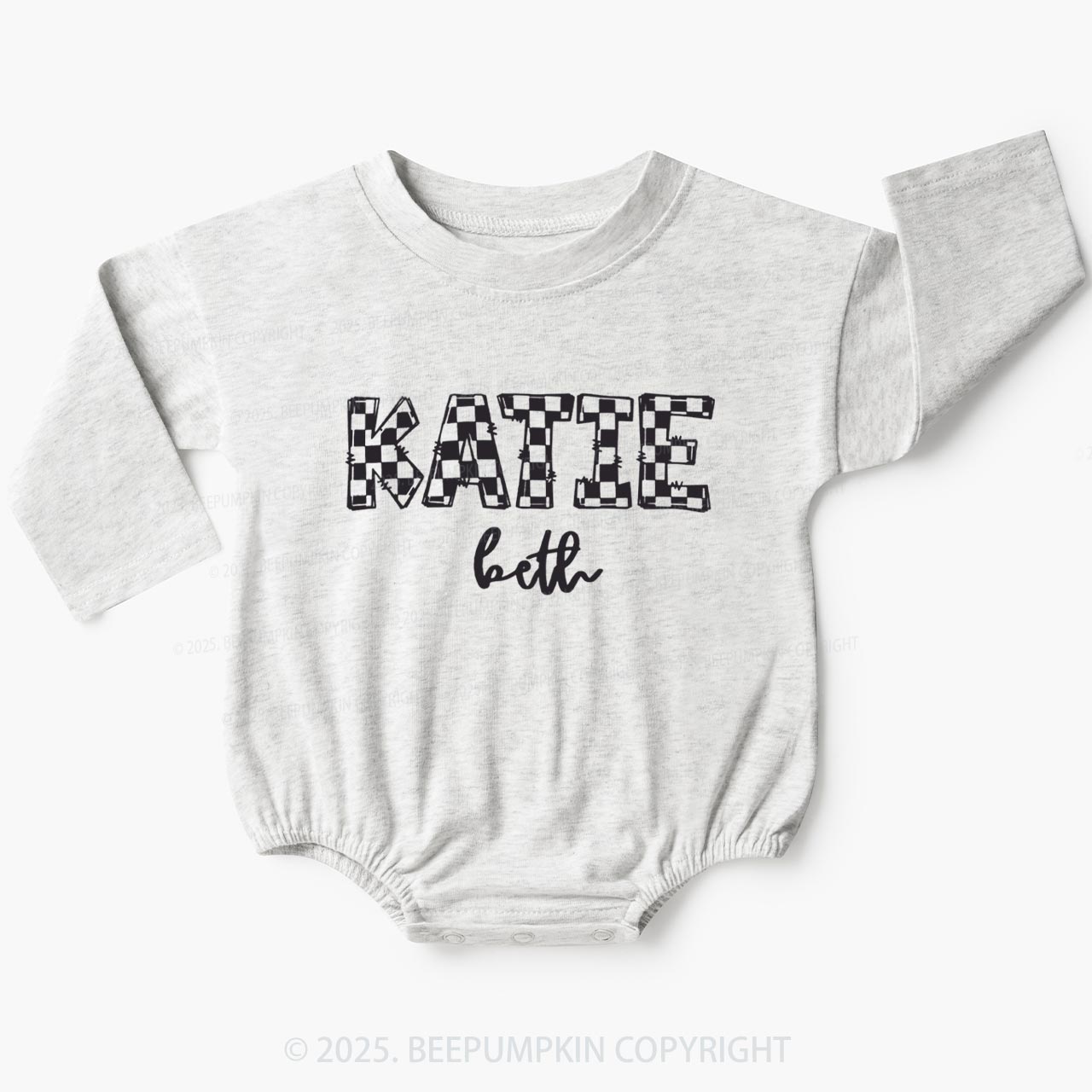Personalized Checkered Name Baby Bubble Romper Beepumpkin