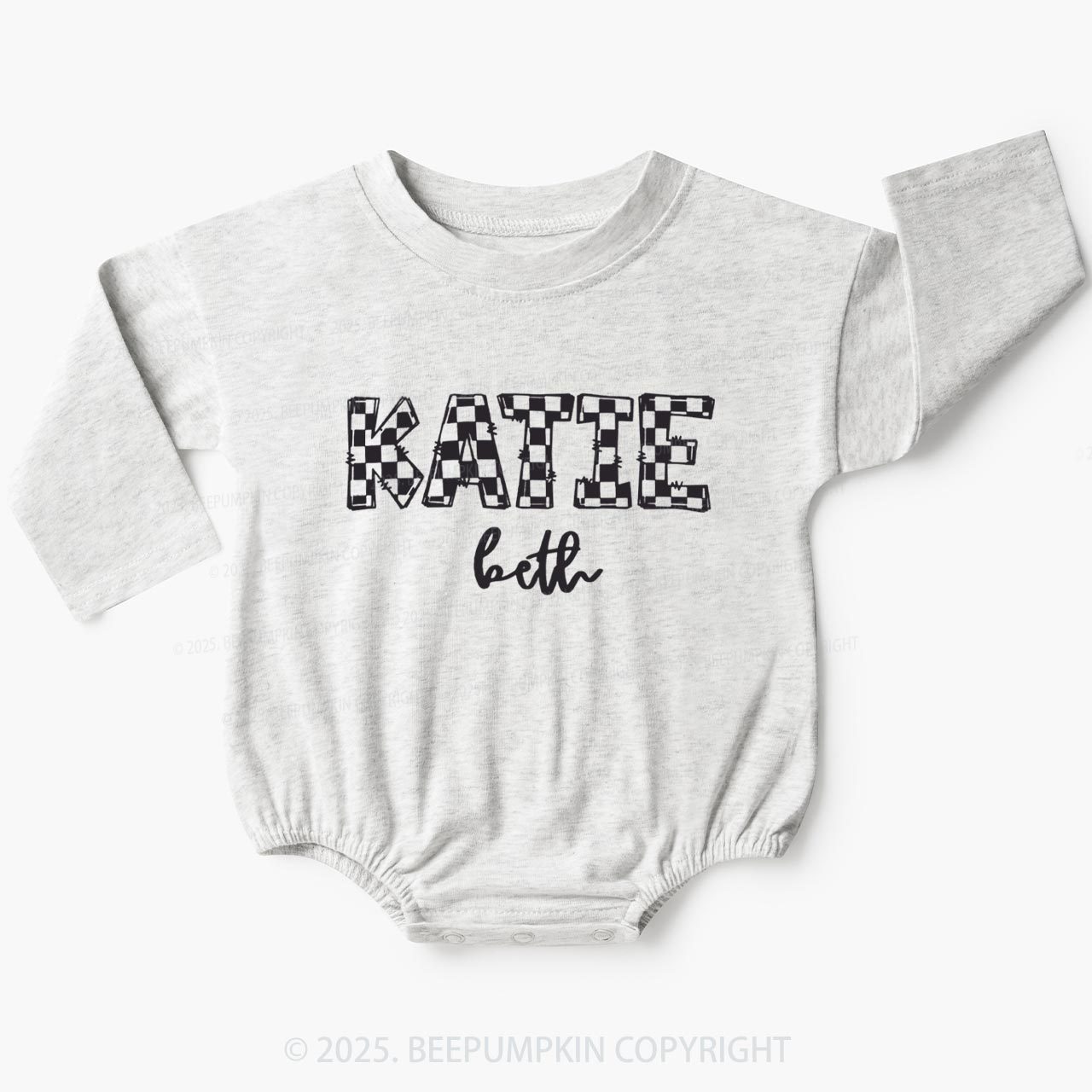 Personalized Checkered Name Baby Bubble Romper Beepumpkin