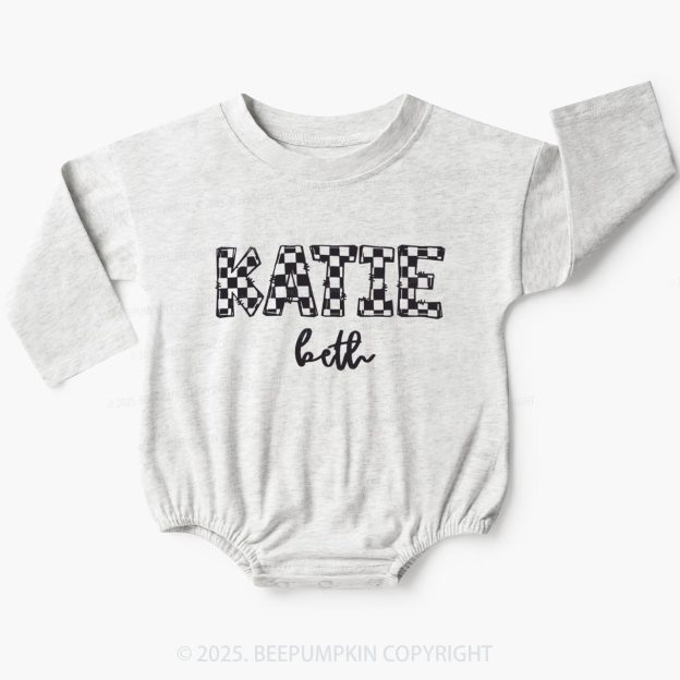 Personalized Checkered Name Baby Bubble Romper Beepumpkin