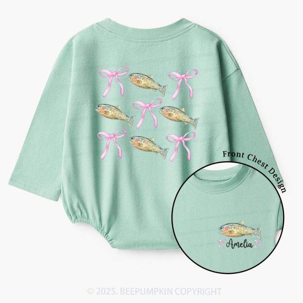 Personalized Pink Bow Fishing Baby Bubble Romper Beepumpkin