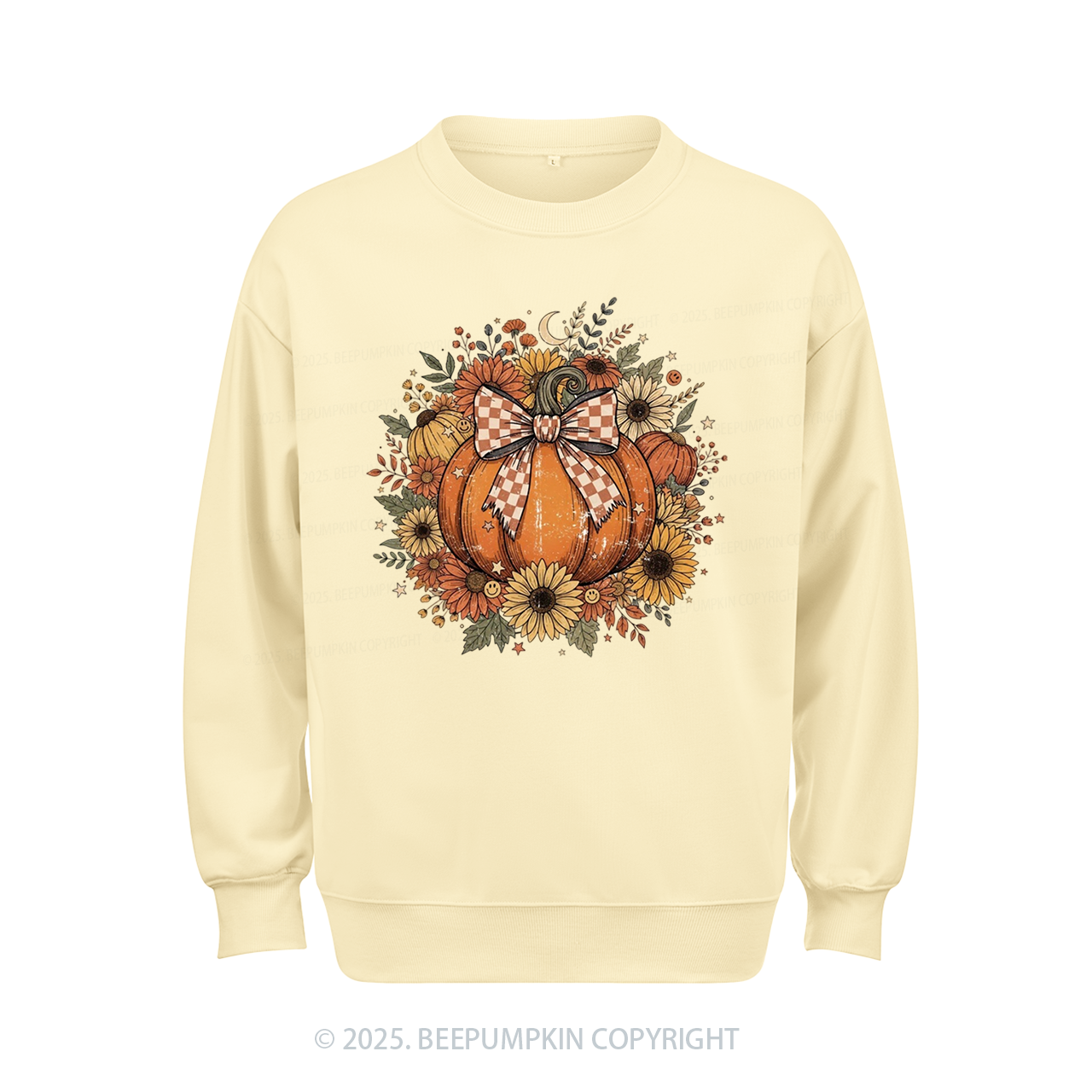 Fall Coquette Boho Floral Pumpkin Bow Sweatshirt Beepumpkin