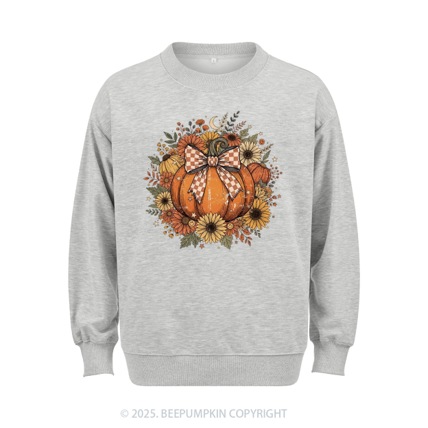 Fall Coquette Boho Floral Pumpkin Bow Sweatshirt Beepumpkin