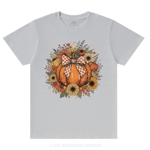 Fall Coquette Boho Floral Pumpkin Bow T-Shirts Beepumpkin