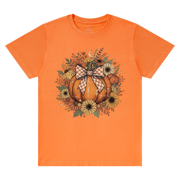 Fall Coquette Boho Floral Pumpkin Bow T-Shirts Beepumpkin