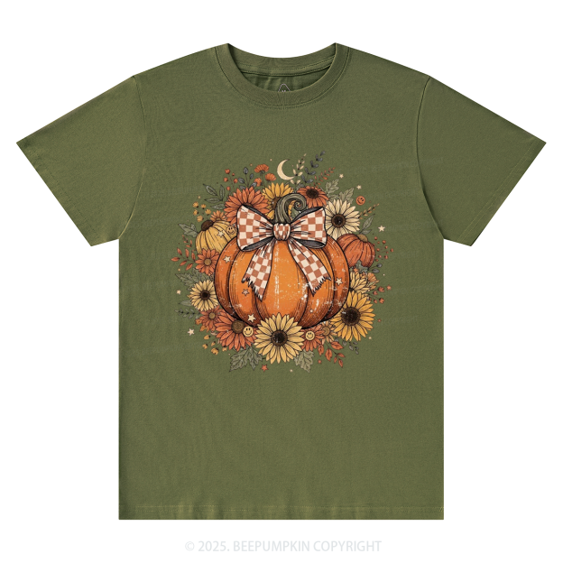 Fall Coquette Boho Floral Pumpkin Bow T-Shirts Beepumpkin