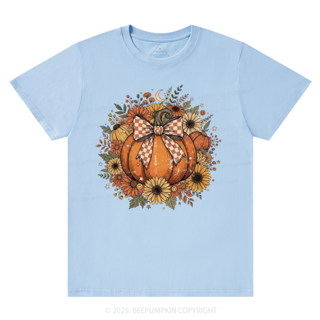 Fall Coquette Boho Floral Pumpkin Bow T-Shirts Beepumpkin