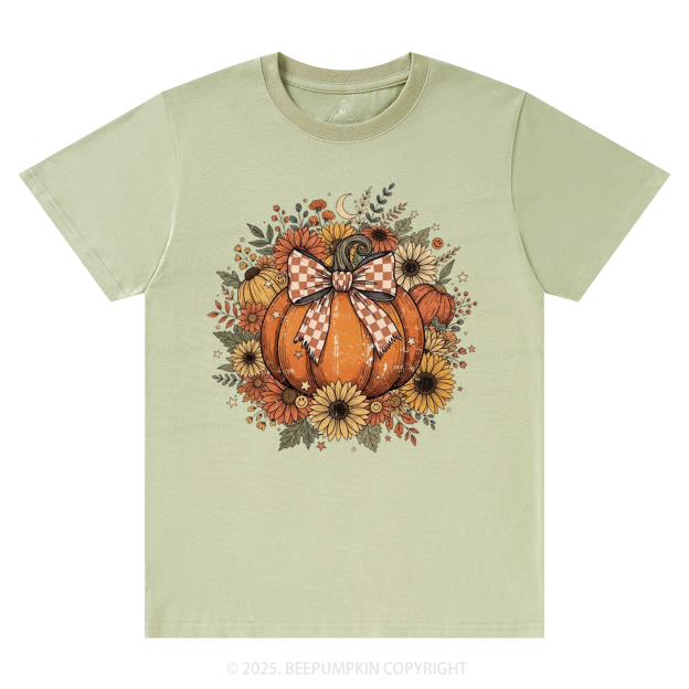 Fall Coquette Boho Floral Pumpkin Bow T-Shirts Beepumpkin