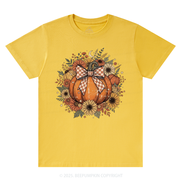 Fall Coquette Boho Floral Pumpkin Bow T-Shirts Beepumpkin