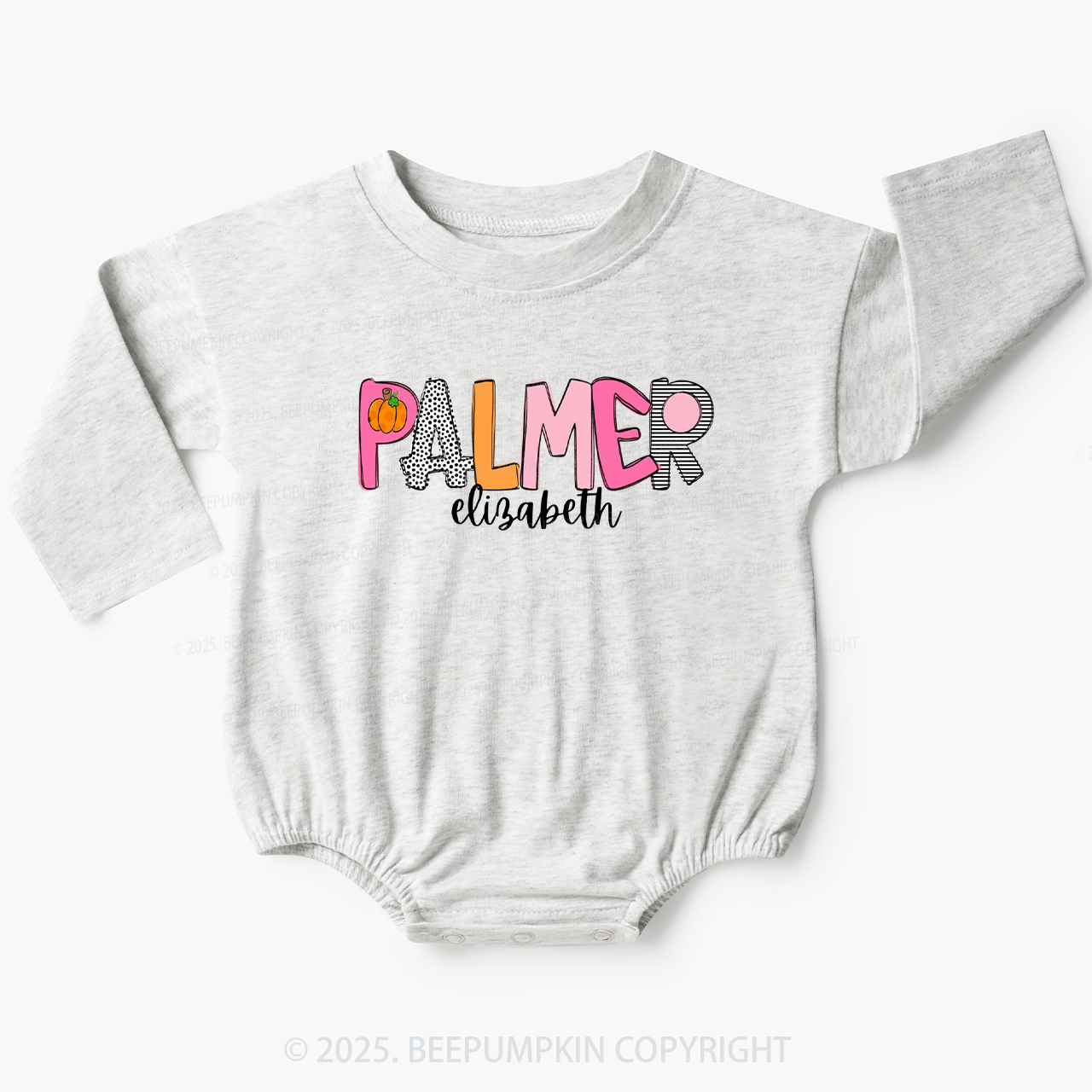 Personalized Girl Fall Pumpkin Baby Bubble Romper Beepumpkin