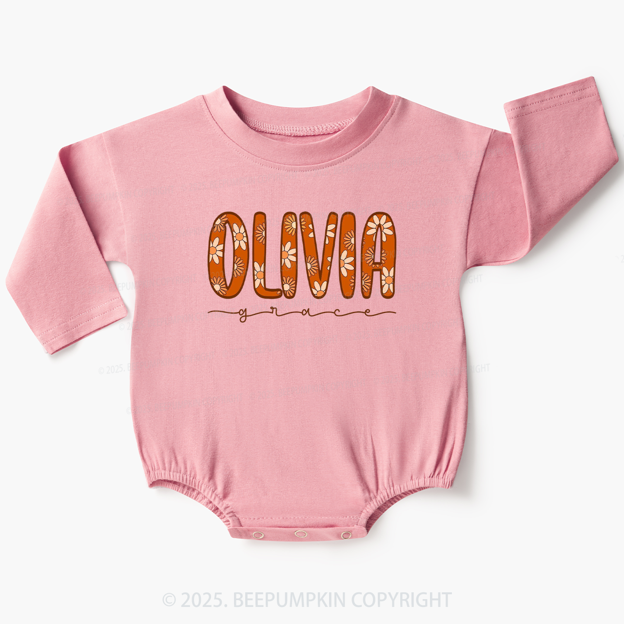 Personalized Boho Floral Name Baby Bubble Romper Beepumpkin