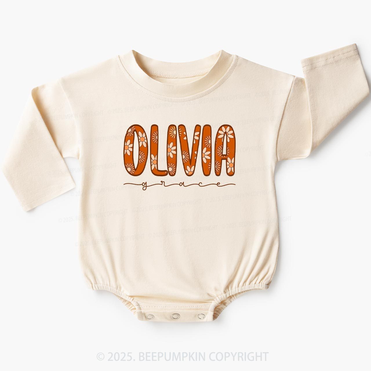 Personalized Boho Floral Name Baby Bubble Romper Beepumpkin