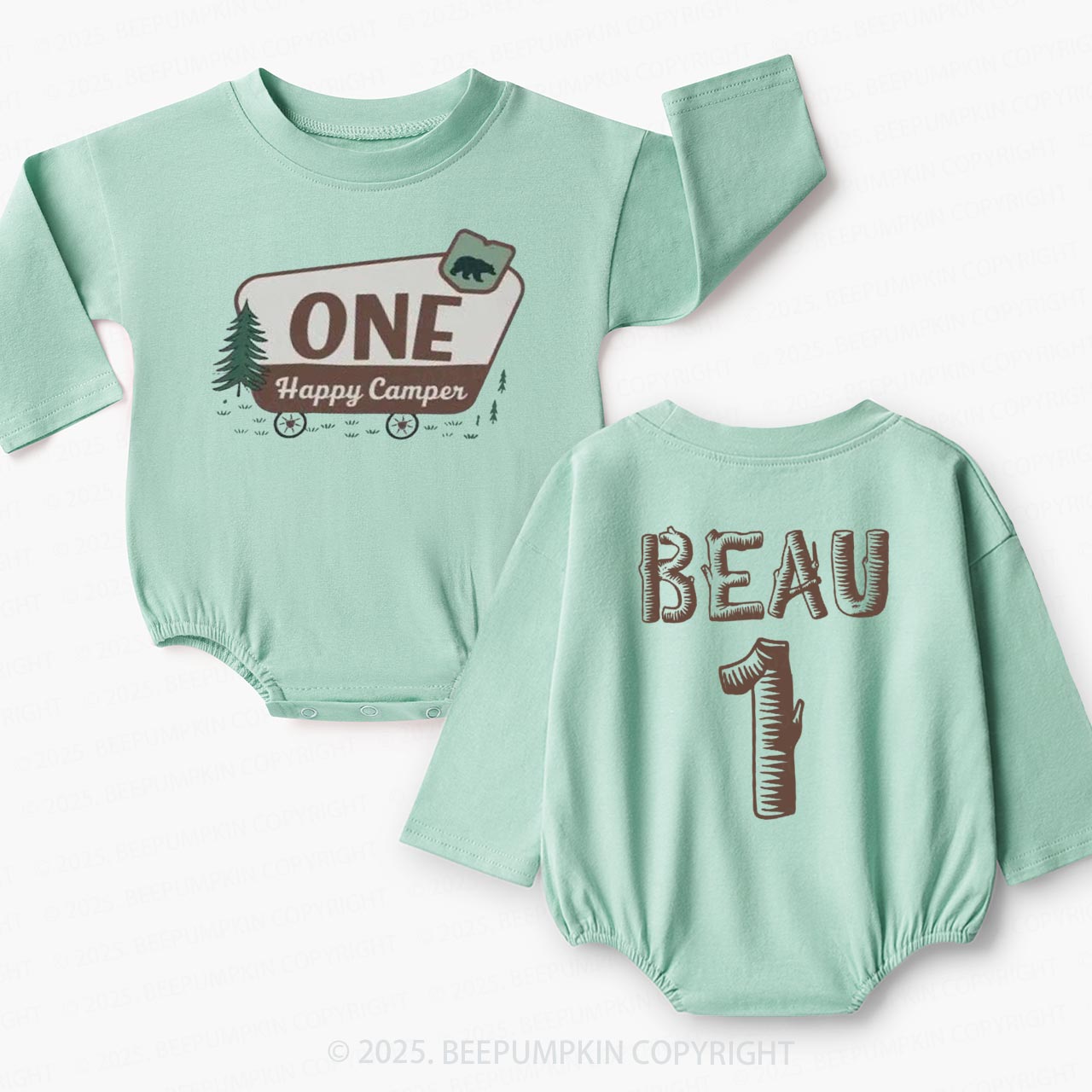 Personalized One Happy Camper Baby Bubble Romper Beepumpkin
