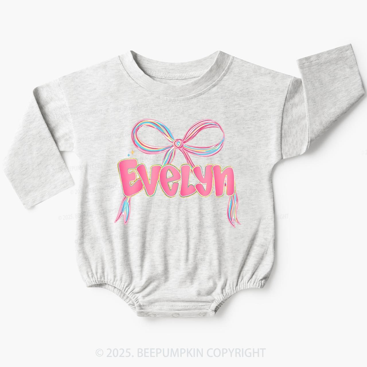 Personalized Name Pink Bow Baby Bubble Romper Beepumpkin